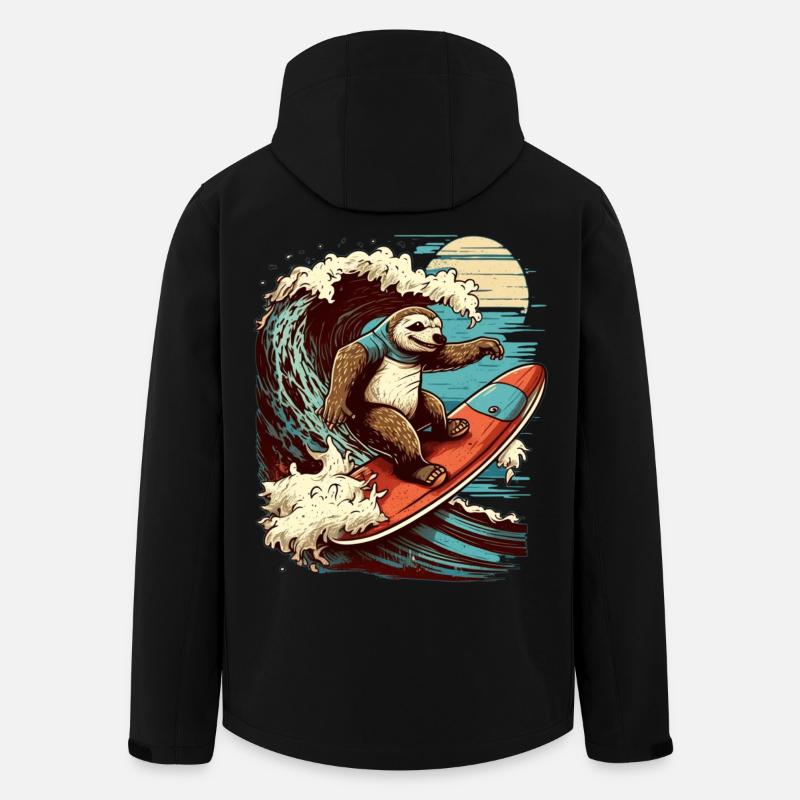 Cooles Faultier surft im Mondschein - Recycelte Männer Softshell-Jacke von Stanley/Stella - Schwarz