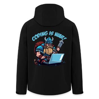 "Coding is war" Vikings - Men’s Recycled Softshell Jacket by Stanley/Stella - black - Back - AI Model Male 185 light (185cm)