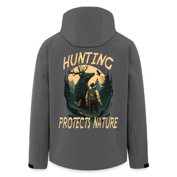Chasseurs avec des animaux dans la forêt avec lettrage - Veste softshell homme en polyester recyclé Stanley/Stella - noir - Dos - AI Model Male 185 light (185cm)
