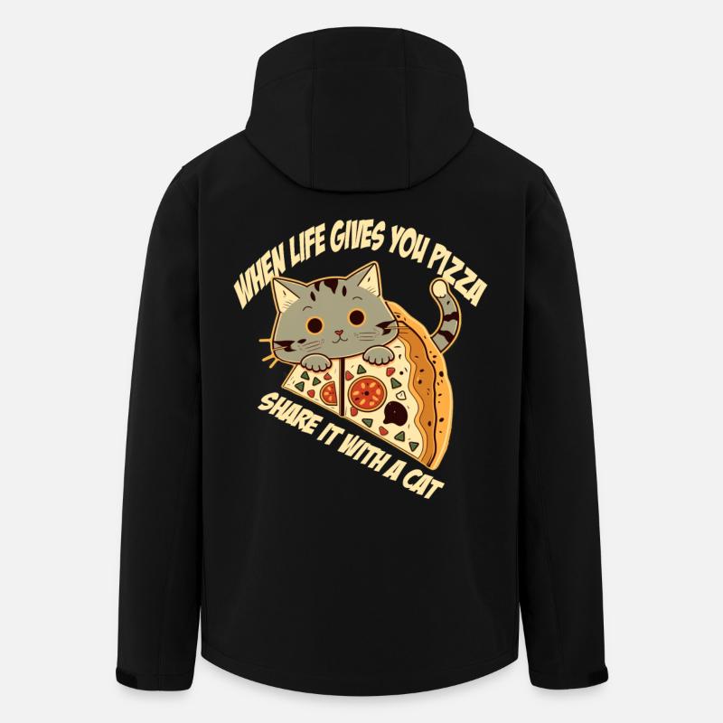 Pizza avec chat et lettrage - Veste softshell homme en polyester recyclé Stanley/Stella - noir