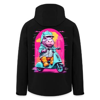 Nilpferd auf Roller - Recycelte Männer Softshell-Jacke von Stanley/Stella - Schwarz - Hinten - AI Model Male 185 light (185cm)
