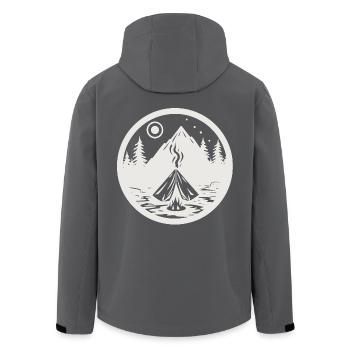 Camping, landscape with mountains, trees as stickers - Men’s Recycled Softshell Jacket by Stanley/Stella - black - Back - AI Model Male 185 light (185cm)