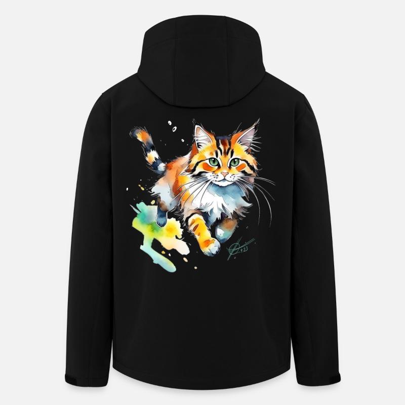 Wasserfarben Katze im Spritz-Look - Recycelte Männer Softshell-Jacke von Stanley/Stella - Schwarz