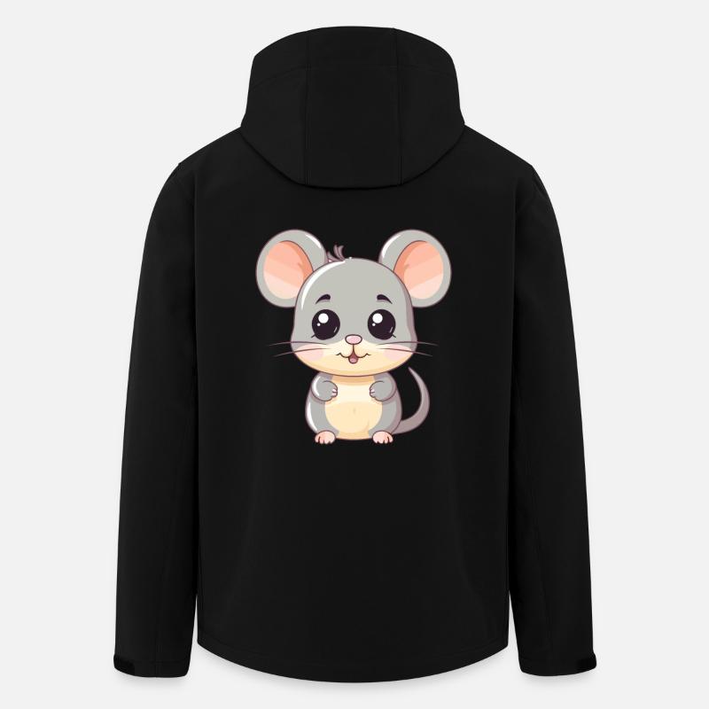 Söt mus Kawaii tecknad akvarell Djurdjur - Softshelljacka herr i återvunnen polyester Stanley/Stella - svart