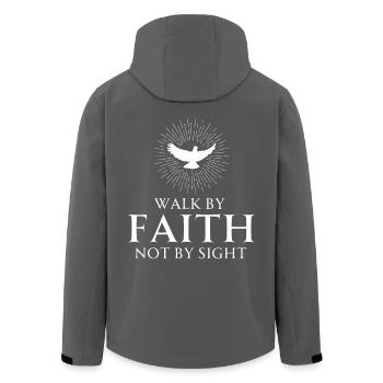 Religious Bible Quote Walk by Faith Not by Sight - Men’s Recycled Softshell Jacket by Stanley/Stella - black - Back - AI Model Male 185 light (185cm)