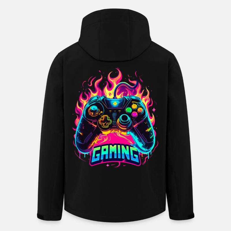 Manette de jeu Flames Art - Veste softshell homme en polyester recyclé Stanley/Stella - noir