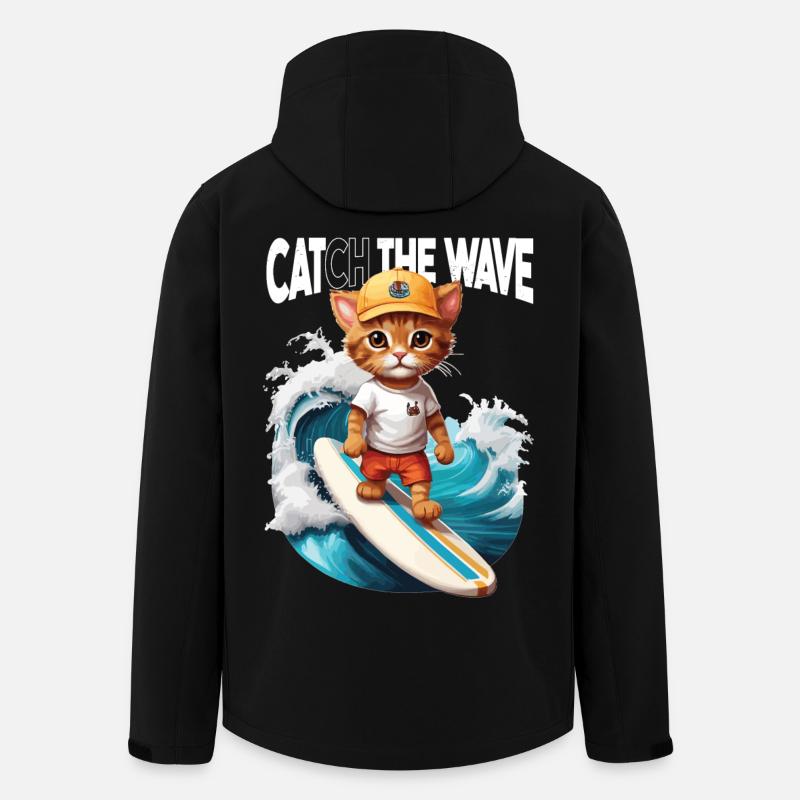 Chat Surfeur Attrape la Vague - Veste softshell homme en polyester recyclé Stanley/Stella - noir