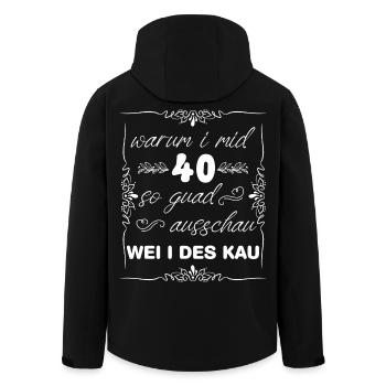 warum i mid 40 so guad ausschau WEI I DES KAU - Recycelte Männer Softshell-Jacke von Stanley/Stella - Schwarz - Hinten - AI Model Male 185 light (185cm)