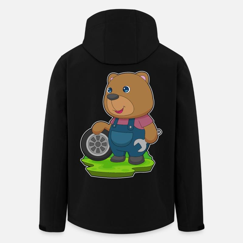 Ours mécanicien pneu de voiture - Veste softshell homme en polyester recyclé Stanley/Stella - noir
