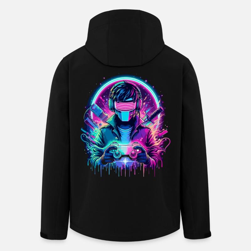 Neon Cyber Controller - Retro Gaming Power - Recycelte Männer Softshell-Jacke von Stanley/Stella - Schwarz