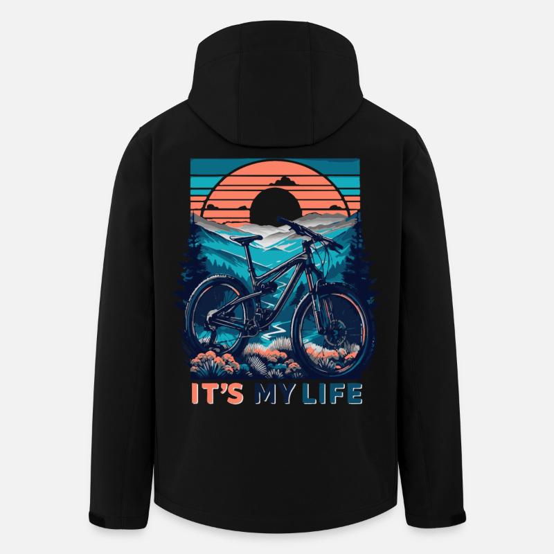 VTT coucher de soleil aventure design - Veste softshell homme en polyester recyclé Stanley/Stella - noir