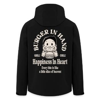 Burger in hand, happiness in heart - Recycelte Männer Softshell-Jacke von Stanley/Stella - Schwarz - Hinten - AI Model Male 185 light (185cm)