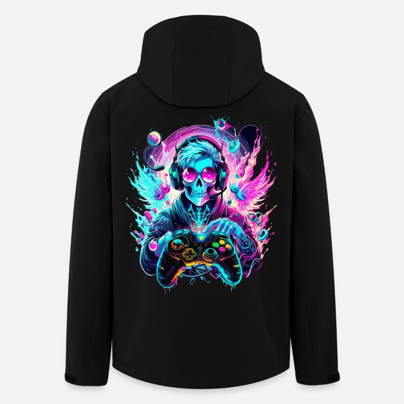 Synthwave Skull Gaming Controller Art - Men’s Recycled Softshell Jacket by Stanley/Stella - black