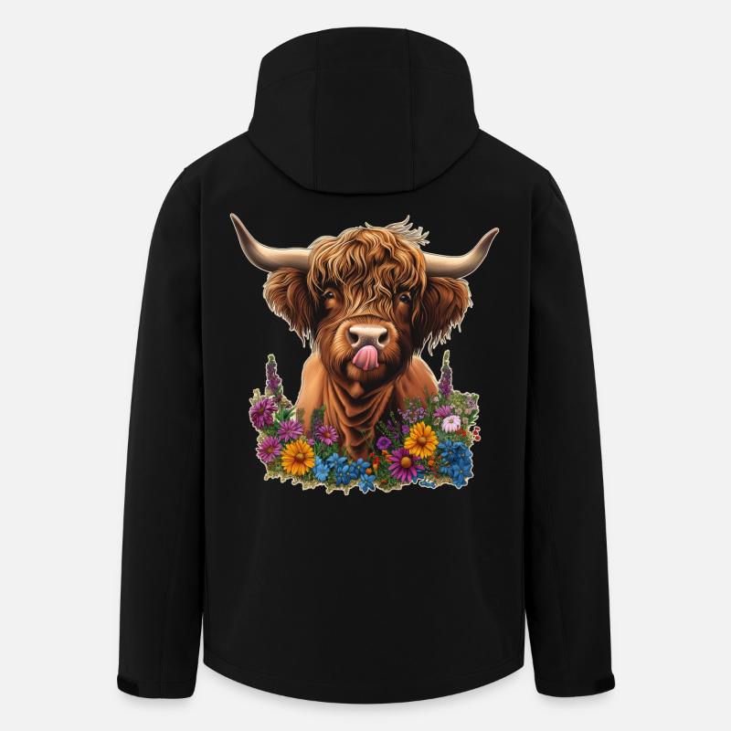 Hochlandrind mit Blumen - Recycelte Männer Softshell-Jacke von Stanley/Stella - Schwarz