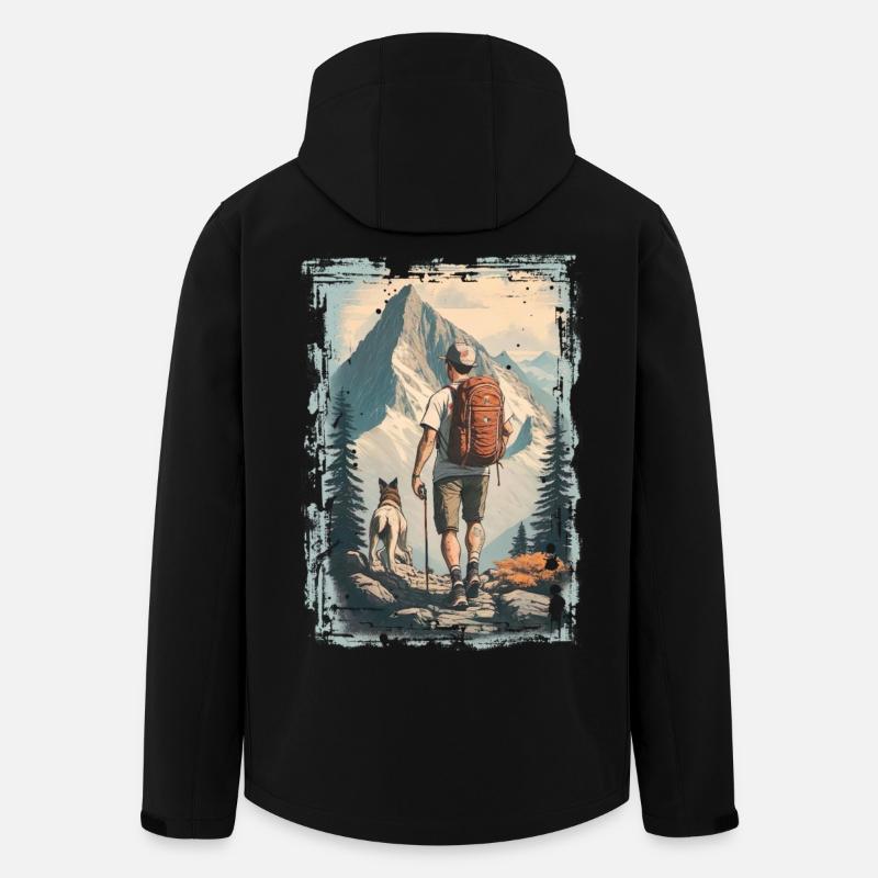 Wanderer in den Bergen mit Hund | Illustration - Recycelte Männer Softshell-Jacke von Stanley/Stella - Schwarz