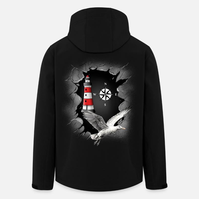 Seagull Lighthouse Compass Maritime Ahoy - Men’s Recycled Softshell Jacket by Stanley/Stella - black