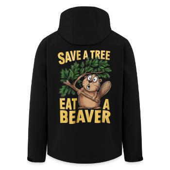 Funny Beaver Forest Animal Saying - Men’s Recycled Softshell Jacket by Stanley/Stella - black - Back - AI Model Male 185 light (185cm)