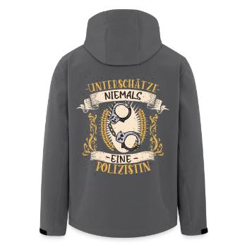 Polizistin Geschenk Sicherheit Lustig Beruf - Recycelte Männer Softshell-Jacke von Stanley/Stella - Schwarz - Hinten - AI Model Male 185 light (185cm)