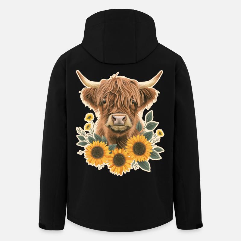 Hochlandrind mit Blumen - Recycelte Männer Softshell-Jacke von Stanley/Stella - Schwarz