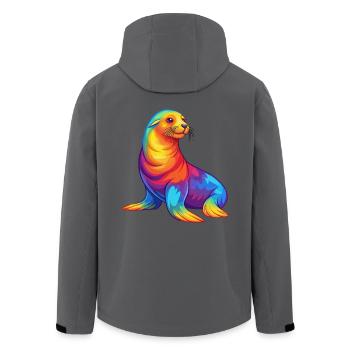 Lion de mer Kawaii coloré dessin animé Animal marin - Veste softshell homme en polyester recyclé Stanley/Stella - noir - Dos - AI Model Male 185 light (185cm)