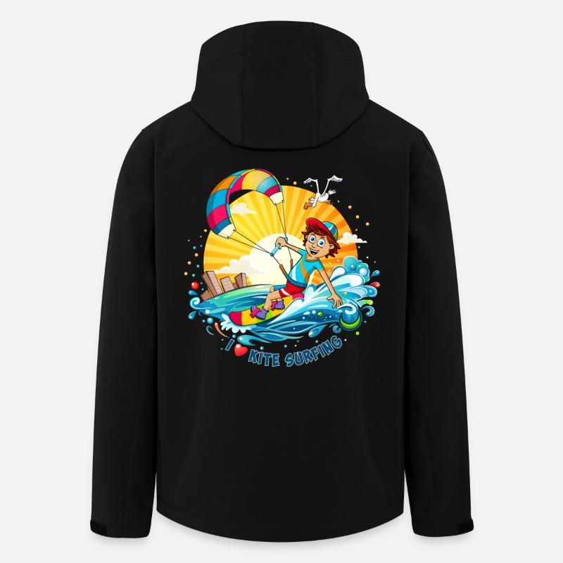 Bunte Illustration eines Kitesurfers - Recycelte Männer Softshell-Jacke von Stanley/Stella - Schwarz