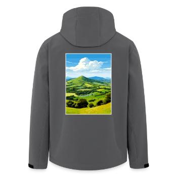 Malvern Hills Aonb Reise Poster Souvenir Farbe WP - Recycelte Männer Softshell-Jacke von Stanley/Stella - Schwarz - Hinten - AI Model Male 185 light (185cm)