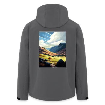 Clwydian Range Anob Vintage Reiseposter Souvenir - Recycelte Männer Softshell-Jacke von Stanley/Stella - Schwarz - Hinten - AI Model Male 185 light (185cm)