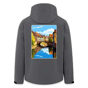 Colmar France Travel Poster Souvenir Painting WPA - Men’s Recycled Softshell Jacket by Stanley/Stella - black - Back - AI Model Male 185 light (185cm)