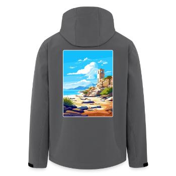 Delos Greece Travel Poster Souvenir Postcard Paint - Men’s Recycled Softshell Jacket by Stanley/Stella - anthracite - Back - AI Model Male 185 light (185cm)