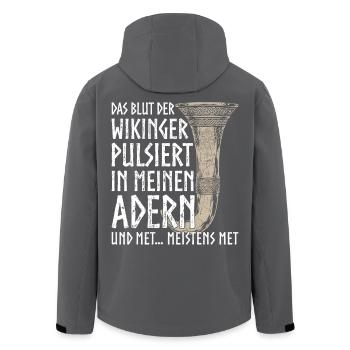 Lustiger Trinkspruch Met Trinkhorn Wikinger Humor - Recycelte Männer Softshell-Jacke von Stanley/Stella - Schwarz - Hinten - AI Model Male 185 light (185cm)