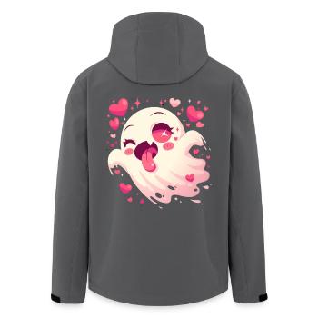 Cute Ghost Ghost Heart Halloween Spooky - Men’s Recycled Softshell Jacket by Stanley/Stella - black - Back - AI Model Male 185 light (185cm)