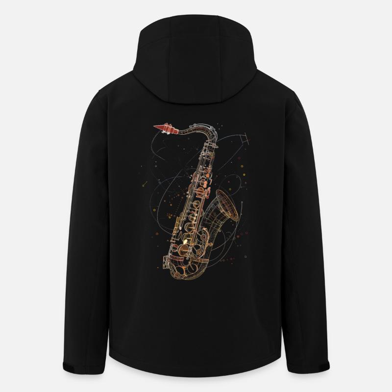 Dessin au trait de saxophone - Veste softshell homme en polyester recyclé Stanley/Stella - noir