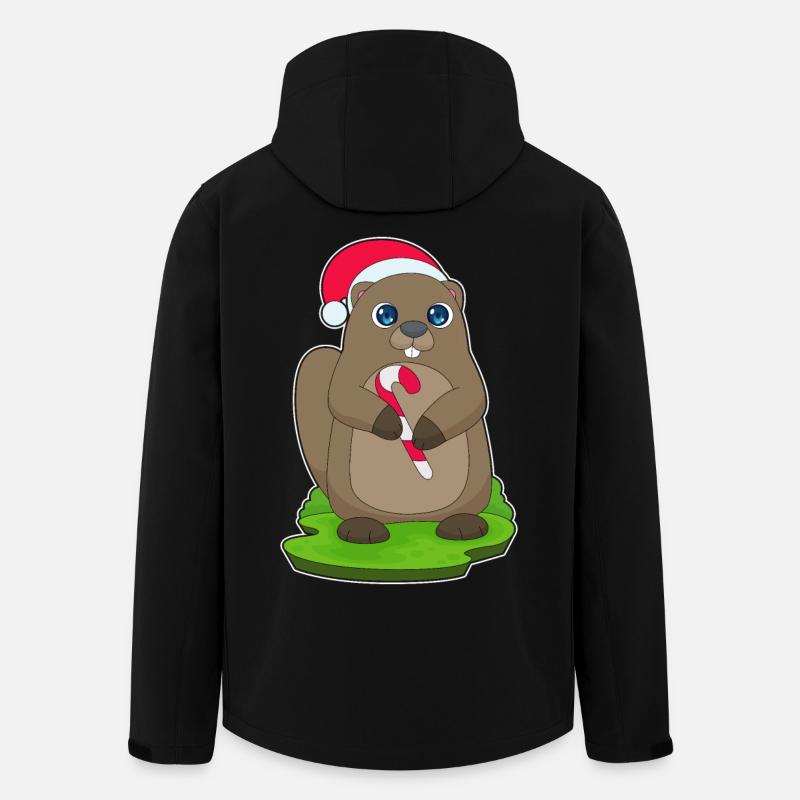 Beaver Christmas Candy Cane - Men’s Recycled Softshell Jacket by Stanley/Stella - black