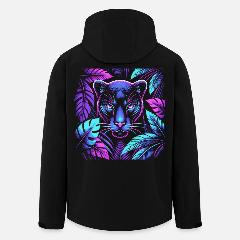 Lebendiger Panther mit tropischen Blättern Design - Recycelte Männer Softshell-Jacke von Stanley/Stella - Schwarz