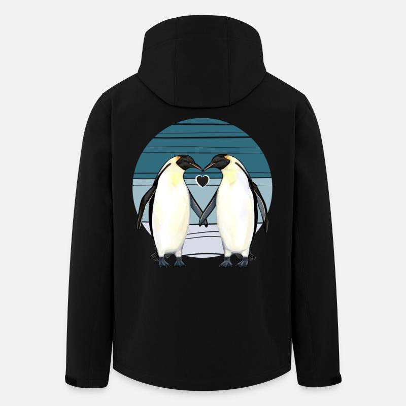Valentinsdag - Pingvin kærlighed med hjerte - Stanley/Stella herre softshelljakke i genanvendt polyester - sort