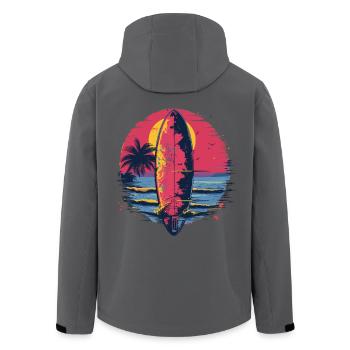 Surfbrett Synthwave - Recycelte Männer Softshell-Jacke von Stanley/Stella - Schwarz - Hinten - AI Model Male 185 light (185cm)