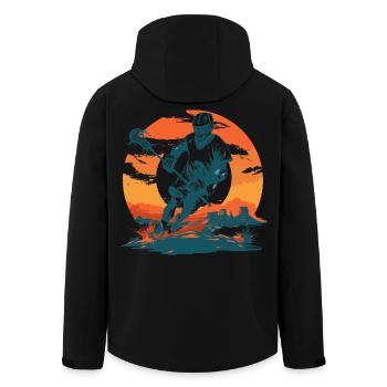 Lacrosse Player Graphics - Men’s Recycled Softshell Jacket by Stanley/Stella - black - Back - AI Model Male 185 light (185cm)
