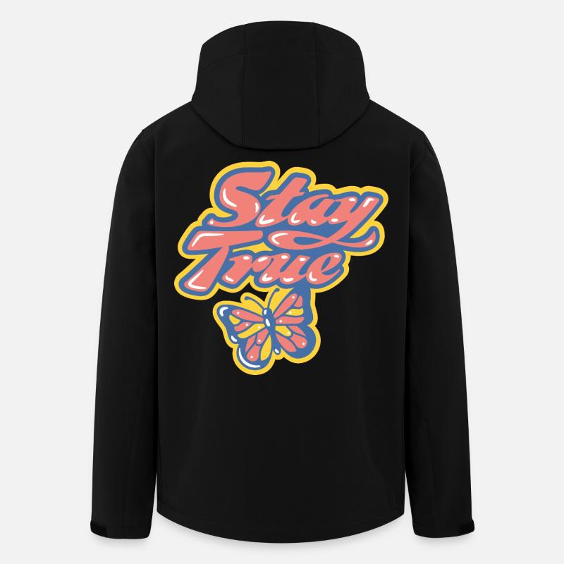 Stay True – Buntes Retro-Design - Recycelte Männer Softshell-Jacke von Stanley/Stella - Schwarz