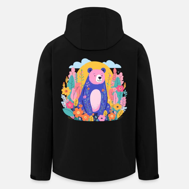 Bunter Bär im Blumengarten - Recycelte Männer Softshell-Jacke von Stanley/Stella - Schwarz