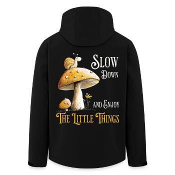 Snail On Mushroom Nature Forest Saying - Men’s Recycled Softshell Jacket by Stanley/Stella - black - Back - AI Model Male 185 light (185cm)
