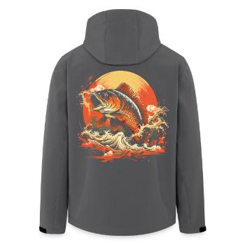 Fishing Illustration - Men’s Recycled Softshell Jacket by Stanley/Stella - black - Back - AI Model Male 185 light (185cm)