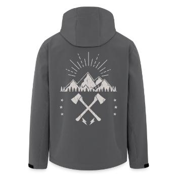 Robustes Berg-Sonnenaufgangsaxt-Emblem - Recycelte Männer Softshell-Jacke von Stanley/Stella - Anthrazit - Hinten - AI Model Male 185 light (185cm)