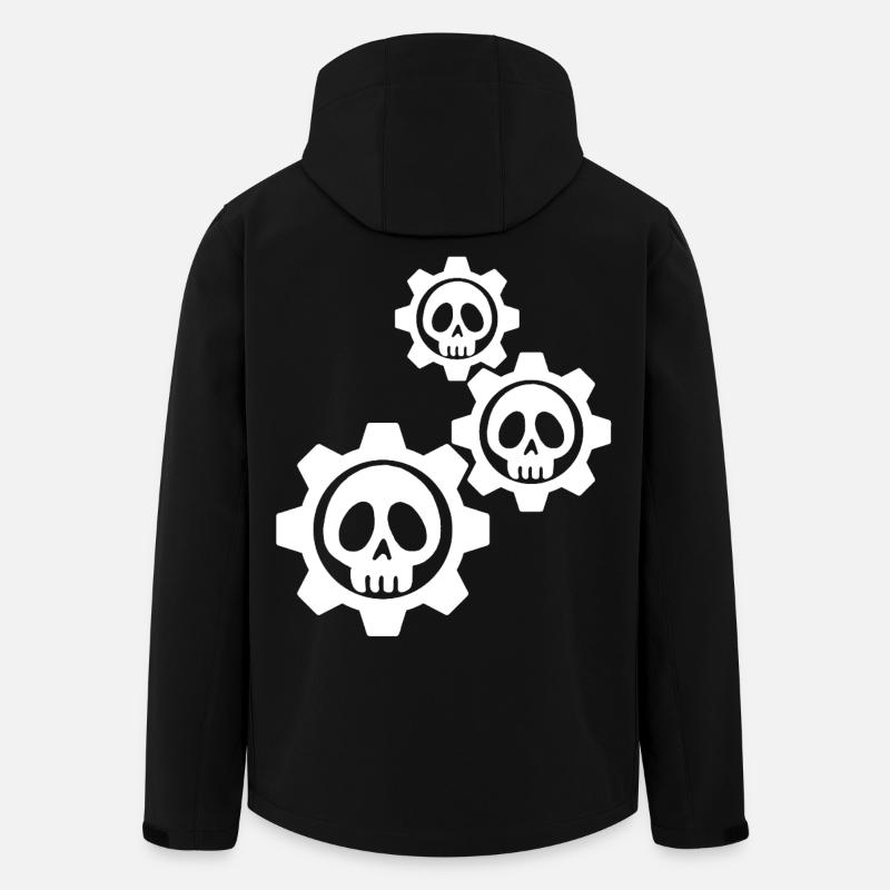 Weiße Zahnräder und Totenköpfe - Recycelte Männer Softshell-Jacke von Stanley/Stella - Schwarz