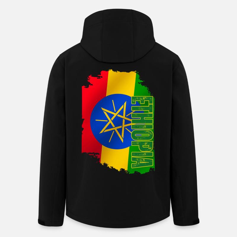 Drapeau de l’Éthiopie vertical, J’aime l’Éthiopie - Veste softshell homme en polyester recyclé Stanley/Stella - noir