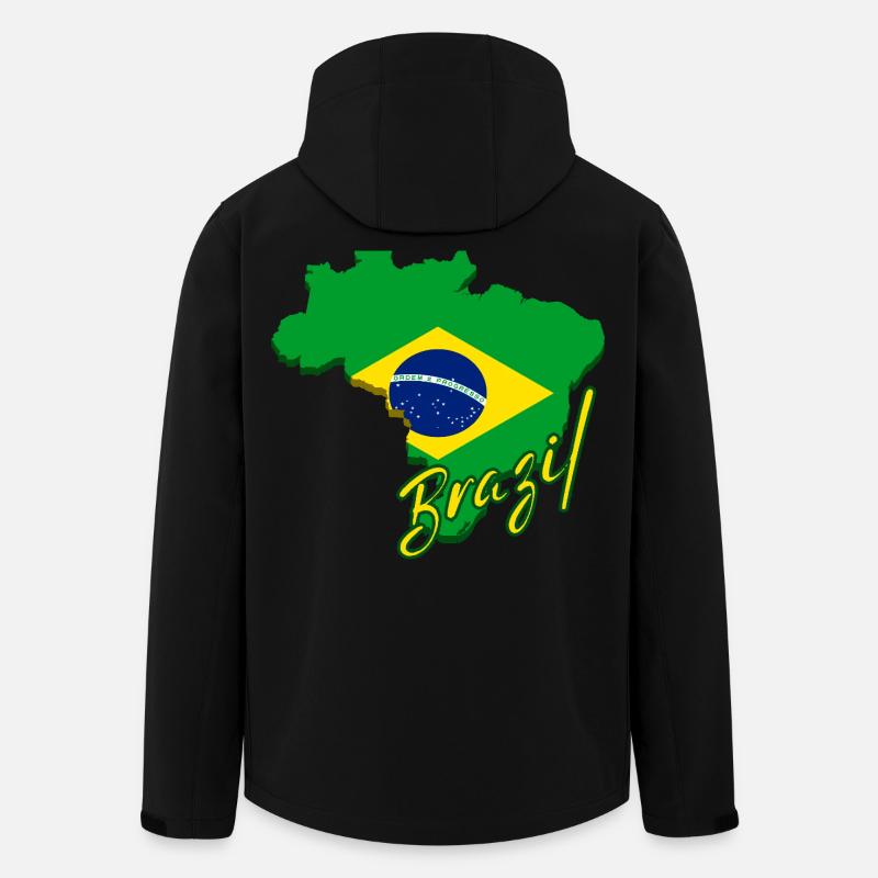 Carte du Brésil, drapeau du Brésil - Veste softshell homme en polyester recyclé Stanley/Stella - noir