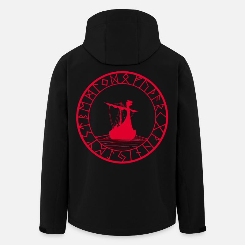 Red Viking Longship and Compass - Men’s Recycled Softshell Jacket by Stanley/Stella - black