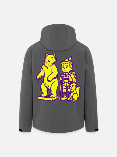 Pop Art-stilleben med bjørn, gutt og ekorn - Softshelljakke herre i resirkulert polyester Stanley/Stella - svart