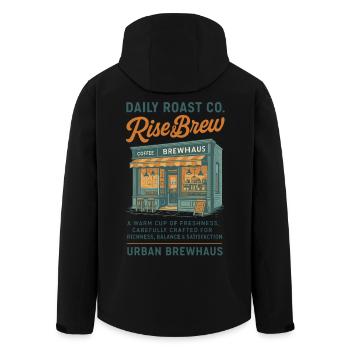 Rise & Brew Urban Coffeehouse Design - Men’s Recycled Softshell Jacket by Stanley/Stella - black - Back - AI Model Male 185 light (185cm)