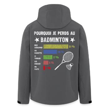 idée cadau badminton Drôle Homme Humour Badminton - Veste softshell homme en polyester recyclé Stanley/Stella - charbon - Dos - AI Model Male 185 light (185cm)
