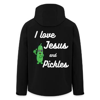 Pickles and Jesus Religious - Men’s Recycled Softshell Jacket by Stanley/Stella - black - Back - AI Model Male 185 light (185cm)
